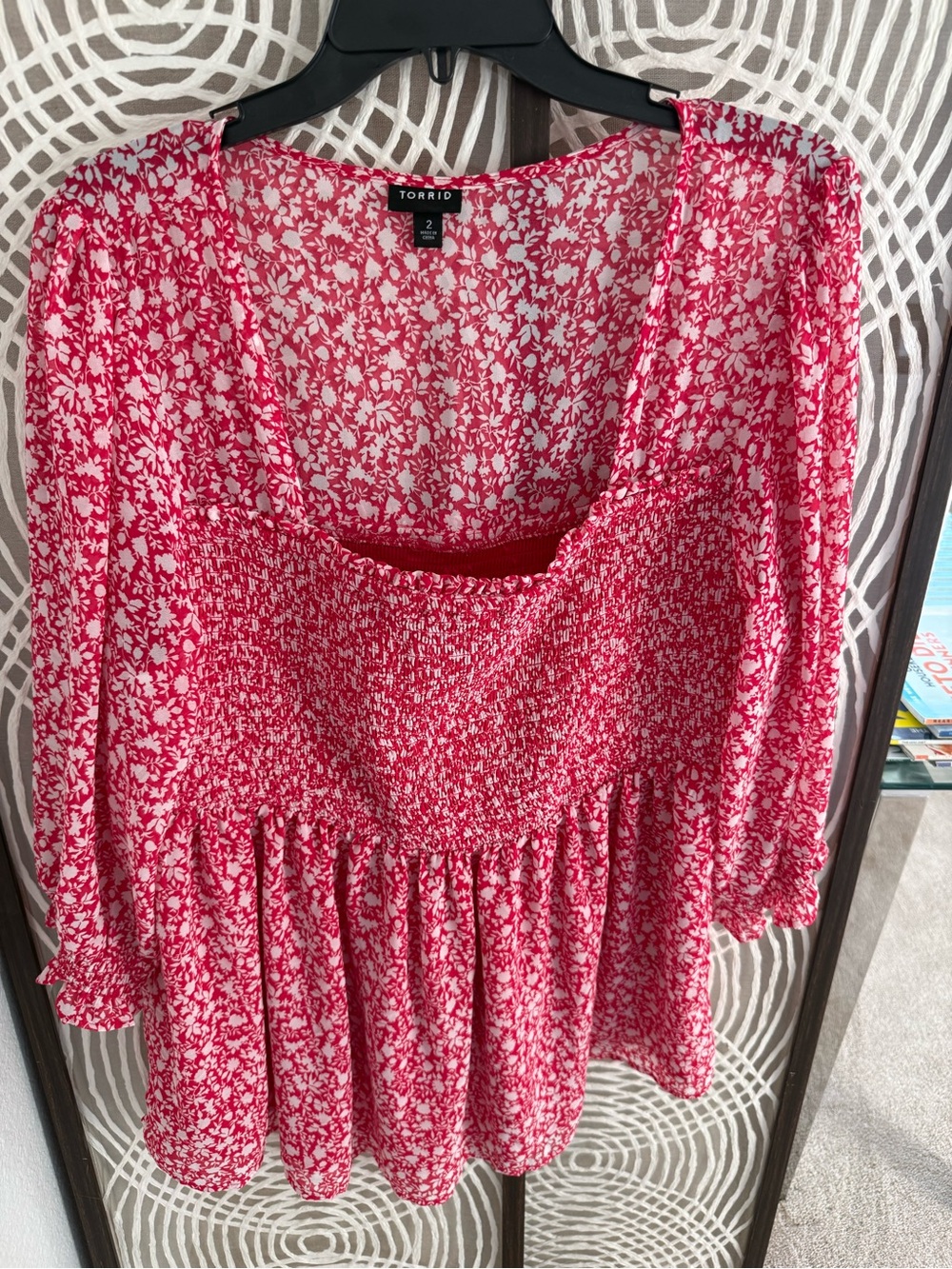 torrid Red and White Floral Smocked Peplum Tunic Top (XL-1X)
